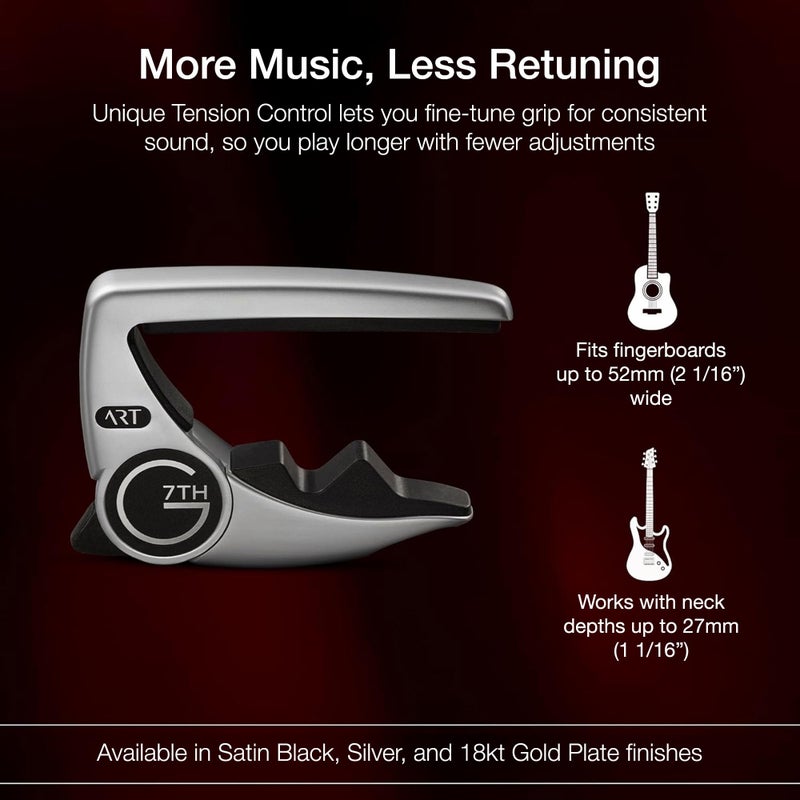 G7th Performance 3 Guitar Capo - Steel String Silver - 52mm - Adaptive Radius Technology, Precise Tuning, Unique Tension Control for Easy One-Handed Use - 6 String Acoustic and Electric Guitars - Image 4
